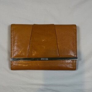 Kenneth Cole Reaction Cognac Leather Trifold Wallet with Silver Accent